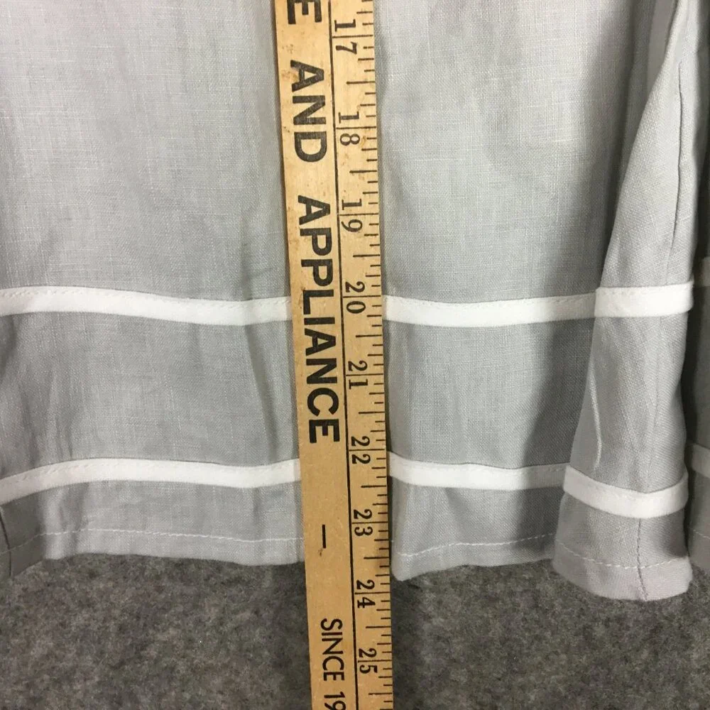 Lucy Laurel Skirt 10 Midi 100 Linen Gray Twirl Trumpet Career Casual Stripes - Picture 10 of 12